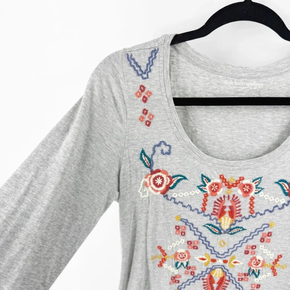 ✅ Soft Surroundings SIZE Small Floral Embroidered MidGray Embroidered‎ Dress